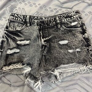 Distressed Black Denim Shorts